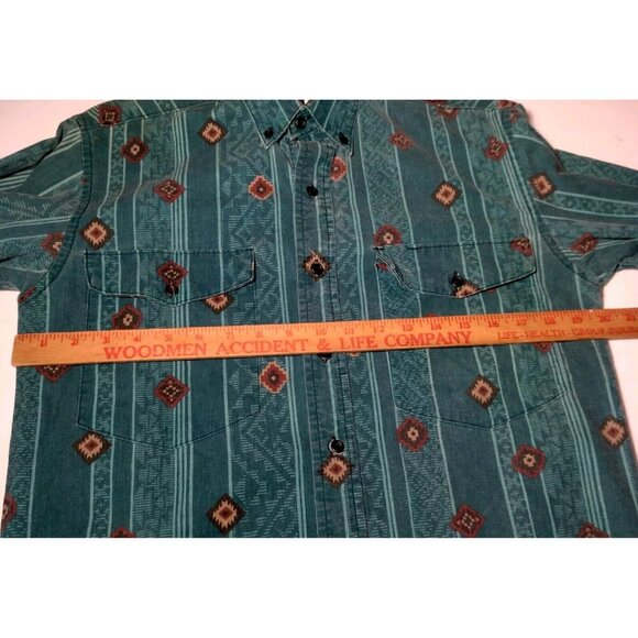 Frontier Series Western Shirt Small Teal Southwest Geometric Button Down READ - Picture 4 of 15